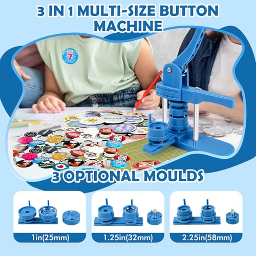 Button Making Machine, 25mm/32mm/58mm 3 in 1 Round Badge Press Kit with 300 Pieces Buttons for Gifts and Pins, Dark Blue