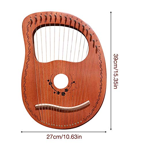 Leiyini Mahogany Lyre Harp 16 String 16 Notes Portable Stable Sound Quality Harp Wooden Musical Instrument