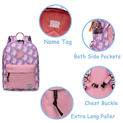 Backpack for Little Girls,Vaschy Preschool Backpacks for kindergarten with Chest Strap Pink Unicorn