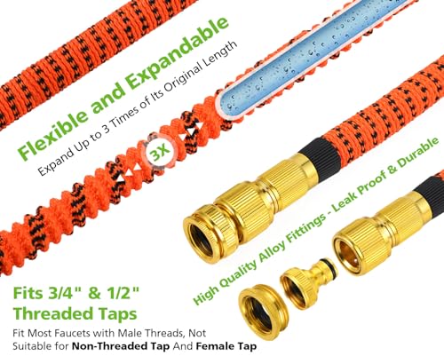 BoriYa Hose Pipe - Upgraded Expandable Garden Hoses 100ft 30m,Stretchy Hosepipe with Spray Gun,Expanding No-Kink Magic Hose with Metal Connectors,Flexible Water Hos for Garden,Pet & Car Cleaing