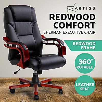 Artiss Executive Office Chair Comfortable Wooden Office Chair With Leather Padded High Back Adjustable Height Suitable For Computer Chair Sherman Chair Amazon Com Au Home