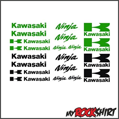 '"Kawasaki Ninja Motorcycle Sticker Set" 30 x 20 cm [+ 2 Bonus Test Sticker "ESTREL Lina" Lucky Star 10 "Myrockshirt – Insured Shipping from Germany Within 48 Hours, Printed in German) with Tracking Number in a Sturdy Cardboard Postal Boxes/Mail Bag Wash Proof Professional Quality Motorbike Decal