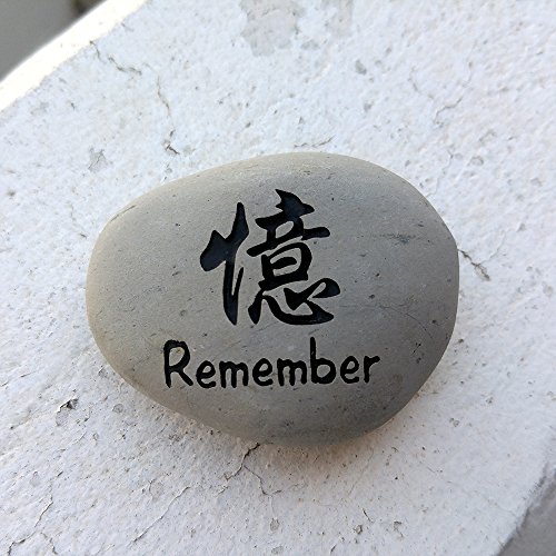 Remember Kanji Stone Natural Beach Pebble Rock, Friends, Best Gifts Idea Memorial Engraved Stone