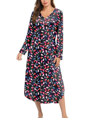 Ekouaer Long Sleeve Nightgowns for Women Button Front Long Night Gowns at Amazon