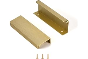 Satanga Edge Finger Tab Pull for cabinets Kitchen Concealed Drawer pulls Aluminum Hidden Back Mount Door Handle for Home Pack of 6 Modern Brushed Brass 3-3/4" Hole Center Easy Installation