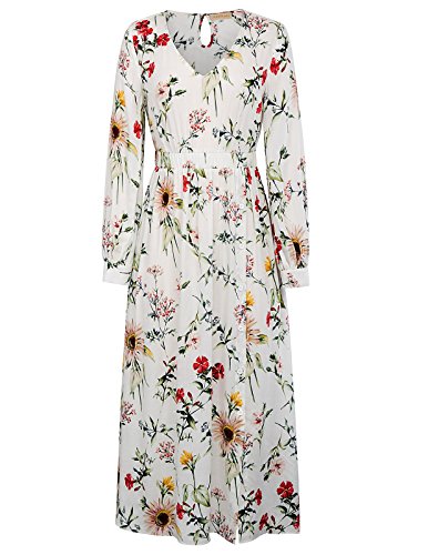 Kate Kasin V Neck Empire Waist Floral Print Boho Bohemian Maxi Dress M KK861-1