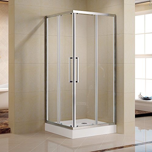 kleankin 35.5"x35.5"x74.75" Aluminum Semi Framed Sliding Glass Door Corner Shower Kit - Transparent/Silver