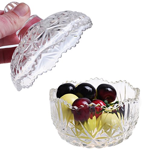 Beautyflier 5” Crystal Apple Shape Candy Dish Stripe Snack Bowl Jar Fruit Container Jewelry Storage Case with Ball Handle Banquet Household Desktop Display Centerpiece