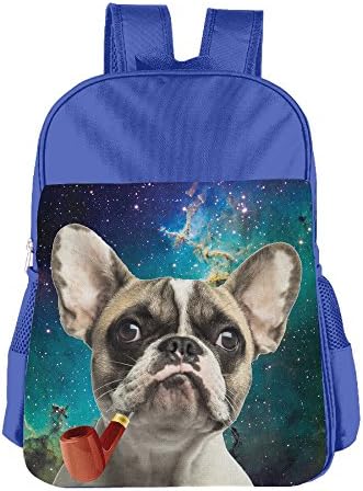 Galaxy French Bulldog Pipe Smoke Girls Boys School Backpack Bag School Bags RoyalBlue For 4-15 Age
