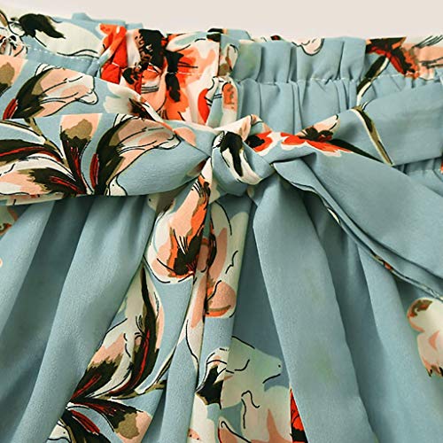 Botrong Women Printed High Waist Shorts Pants Bandage Casual Beach Shorts (Blue,L)