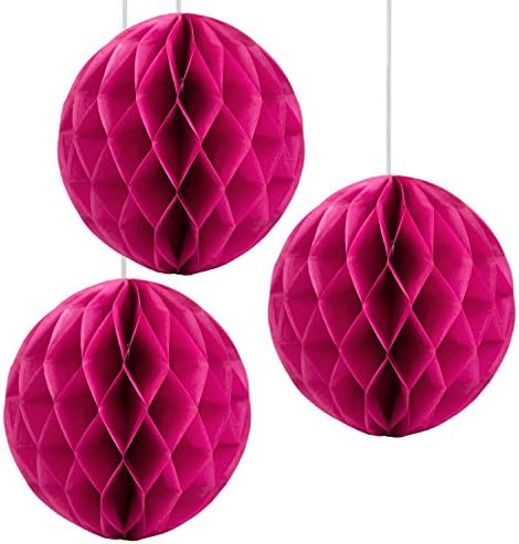 Floral Reef Set of 3 - 8" FUCHSIA PINK Tissue Paper Honeycomb Ball Pom Pom Flower Hanging Home Decoration Party Wedding