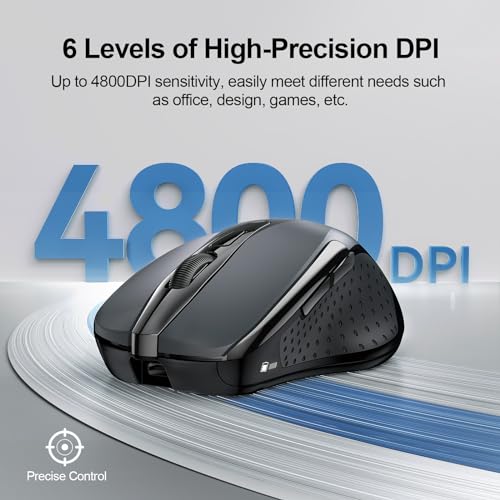 TECKNET Bluetooth Mouse, Wireless Mouse Bluetooth Rechargeable (Tri-Mode: BT 5.0/3.0+2.4G), 4800DPI Adjustable, Silent Ergonomic Wireless Mouse for Laptop PC Computer, Windows Mac OS,6 Buttons, Gray