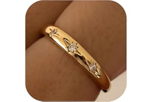 Jacruces Chunky Gold Rings for Women Non Tarnish Dainty star ring 14k Gold Plated Stainless Steel Waterproof Ring Cubic Zirconia Statement Promise Wedding Bands Pinky Rings