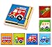 Premium Wooden Vehicle Block Puzzle (6 in 1) with Storage Tray for Toddlers Age 3 and Up, Preschool Kids w/ Colorful Solid Wood Cube Pieces - Fire Truck, Airplane, Dump Truck, Ambulance, Bus