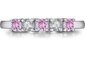 AILAAILA 5 Stone Birthstone Rings for Kids Teens Girls Women Size 2-9 Stainless Steel Birthday Mother's Ring Daughter Kids Gifts Eternity Wedding Band Anniversary Ring