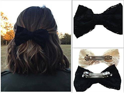 Sowing Love Large Lace Hair Bow - Ladies and Girls 5 Hair Bows - Various Colors (Black)