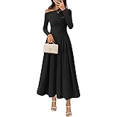 MEROKEETY Women's Fall Long Sleeve Wedding Guest Dresses 2025 One Shoulder Elegant Formal Pleated Midi Maxi Dress