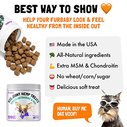 LEGITPET Hemp Hip & Joint Supplement for Dogs - 120 Soft Chews - Made in USA - Glucosamine for Dogs - Chondroitin - MSM - Turmeric - Hemp Seed Oil - Natural Pain Relief & Mobility