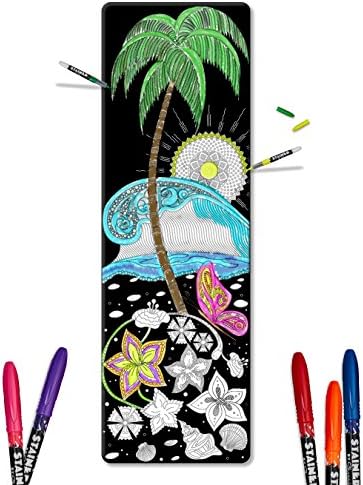 Color In Yoga Mat - Adult Coloring Book Style Exercise Yoga &amp; Pilates Mats, Bonus Carrying Case with Pocket - Palm Trees - By Yogartistic