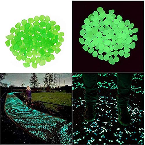 Candora Decorative Stones 200pcs Man-made Luminous Cobblestone Glow in the Dark Pebbles Stone for Garden Walkway Outdoor Fish Tank (Green)