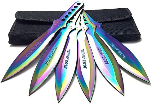 Avias Supply 9 Inch 6 Piece Stainless Steel Throwing Knife Set with Nylon Sheath (Blue Angel)