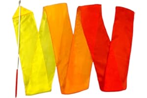 Aumulen Women 1 Piece Hand Painted Silk Flow Ribbon Streamer with Rods Worship Flags for Dance