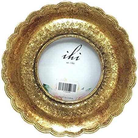Distressed Gold Scalloped Edge Round Picture Frame by IHI, Holds 4 x 4 Round Photo