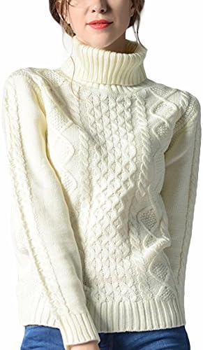 Verypoppa Women's Turtleneck Sweater Top Cable Knit Long Sleeve Pullover Jumper Knitwear