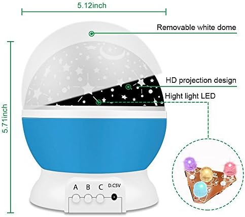 Firodo Night Light LED Moon and Star Romantic Rotating Sky &amp; Cosmos Cover Projector Night Lighting for Children Adults Bedroom, Mood/Decorative Light, Baby Nursery Light, Living Room Gift (Blue)