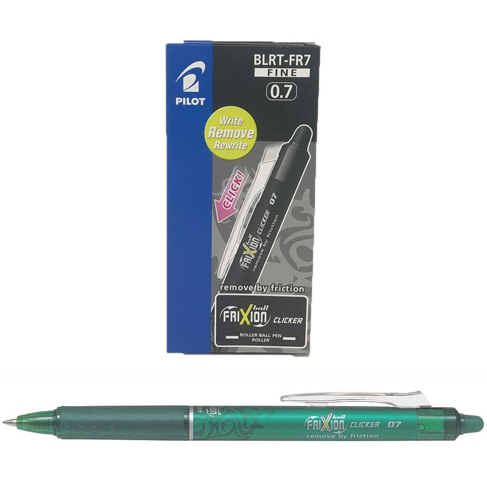 Pilot Frixion Clicker Retractable Erasable Rollerball 0.7 mm Tip - Green, Box of 12