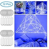 MINGER 12 PCS Fairy Lights Blue Battery Powered 3.3Ft Silvery Copper Wire 20 LED Starry String Firefly Lights Costume DIY Wedding Home Party Christmas