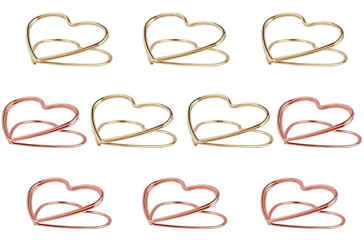 Heart Shape Table Photo Holder Table Picture Stand Place Card Holder Heart Shape Table Number Holders Glittering for Wedding Party Office Restaurant Decoration Gifts, Office Clip use 10 Pieces