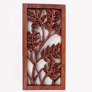 balinés tradicional hojas flor tallado alivio de madera Panel Bali