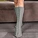 Women Slipper Crew Floor Non Skid Socks House Cable Knit Leg Warmers Knee High Length for Winter Gray Color