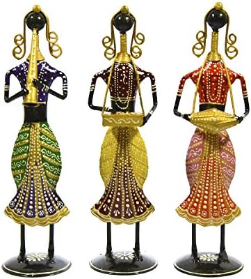 GRAH PRAVESH Antique Rajasthani Handicraft Iron Made Musician Dolls with Instrument Showpiece (Multicolour)