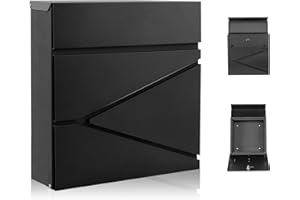 YOOBOX Wall-Mount Mailbox for House Outside, Security Key Drop Box with Lock and Keys, Locking Postbox, Steel Metal Rust-Proof Mail Box, 11.02 x 11.02 x 4.33 Inch, Black, MD021