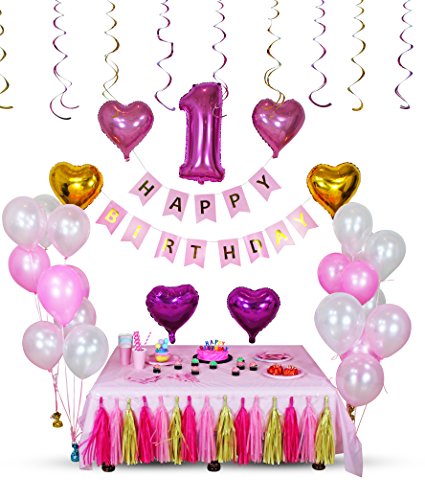 1st birthday girl decorations kit- complete 60 pcs set …