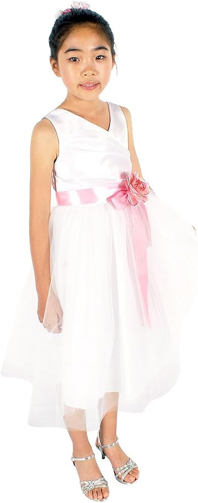 white flower girl dress with pink sash