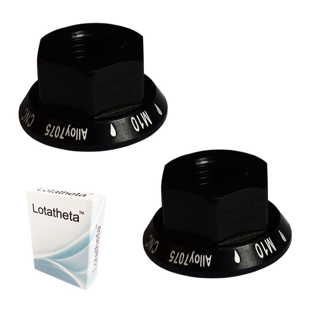 Lotatheta Black 2 x M10 Bike Wheel Hub Axle Nuts 7075 Aluminum Bicycle Chromed Skewer Bolt Screw Nut Road MTB Replacement