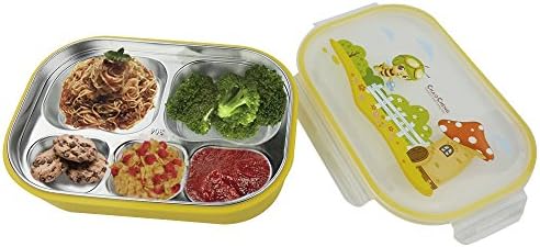 HOMMP Stainless Steel Lunch Box for Student, 5 Compartments, Yellow, F