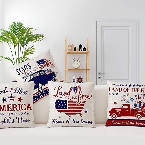 Hexagram July 4th Pillow Covers 18x18 Set of 4, American Flag Patriotic