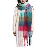 OUNIYA Big Chunky Plaid Scarf Colorful Checked Oversized Thick Scarves Soft Large Cashmere Wool Winter Warm Blanket Women