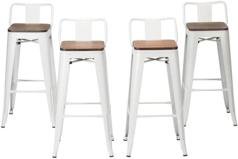 BAR STOOL 30" Low Back Metal Counter Stool Height Barstools [Set Of 4] For Indoor/Outdoor Bar Stools, White Wooden (Color : White)