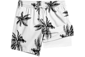 TENGINE Men's Swim Trunk 5" with Compression Liner 5 Inch Quick Dry Board Shorts Zipper Pocket