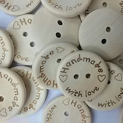 Fangfang 100pcs Handmade 2 Holes Wooden Sewing Buttons With Love Scrapbook DIY Button Craft (25mm)