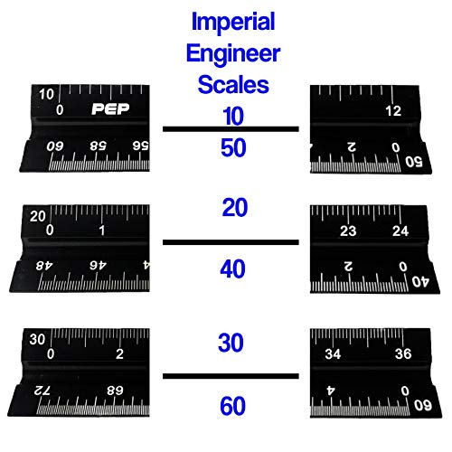 Precision Engineering Products – 12” Aluminum Architect Scale Ruler and Engineer Scale Ruler Set – Black Triangular Drafting Straight Edge – Imperial Triangle Scale with Laser Etched Markings