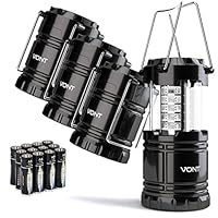 Vont 4 Pack LED Camping Lantern, LED Lantern, Suitable for Survival Kits for Hurricane, Emergency Light, Storm, Outages, Outdoor Portable Lanterns, Black, Collapsible, (Batteries Included)