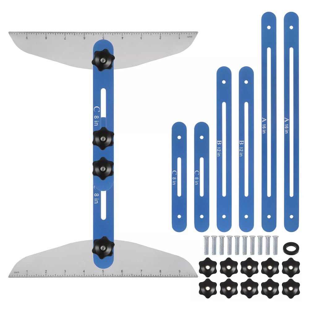Sarini Stair Tread Gauge Template Tool, Stair Tool Box 11"-60" Adjustable Length Stair Measuring Too Jig for Stair Treads Suitable for Stairs,Risers and Partition,Blue