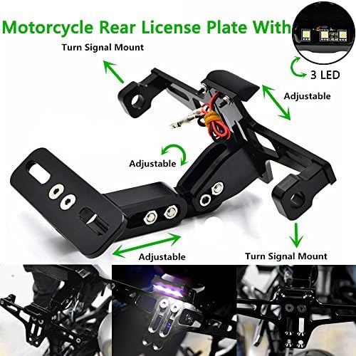 Lisyline Motorcycle Universal Adjustable License Plate Tag Holder Led Tail Light Bracket for Honda Kawasaki Suzuki Yamaha KTM