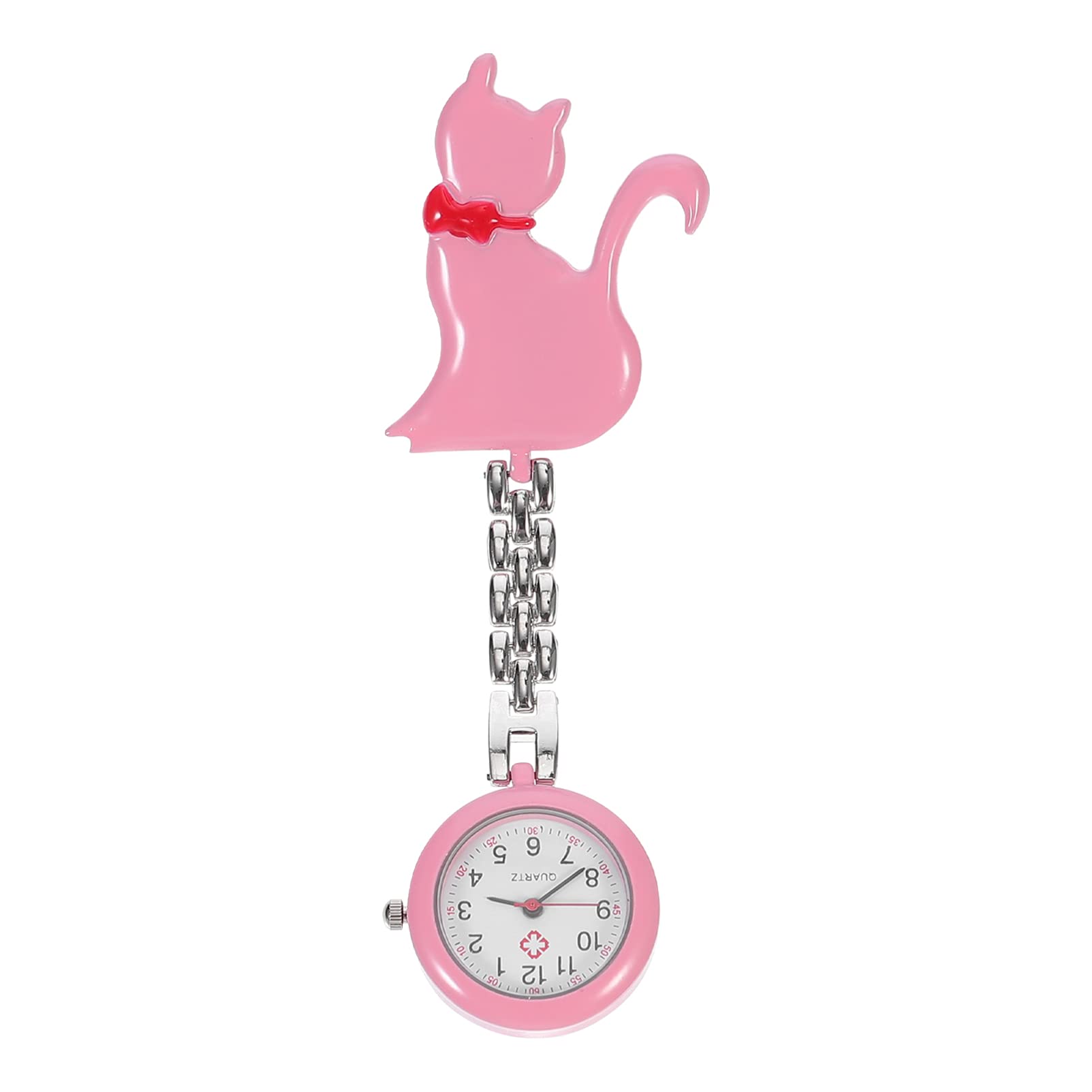Hemobllo Watch with Cute Cat Glass Lapel Watch Quartz Clip On with Second Hand Badge Fob Medical Pocket Jewelry Pink